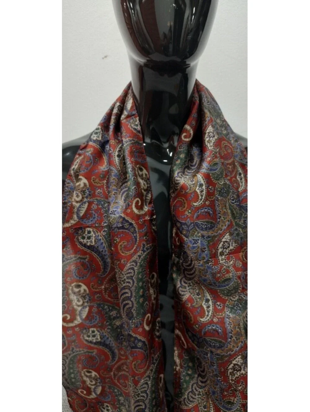 Vintage Paisley Pure Silk Scarf Men's Brown Bohemian Oblong 70s 80s Evening Wear